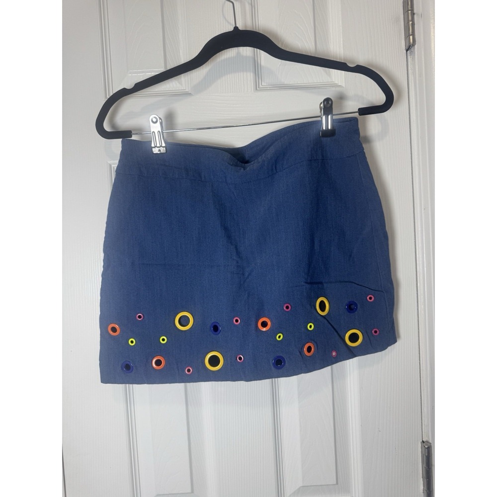 Attyre Denim Blue Jean Skort Athleisure Pickleball Tennis 6 Colorful Circles